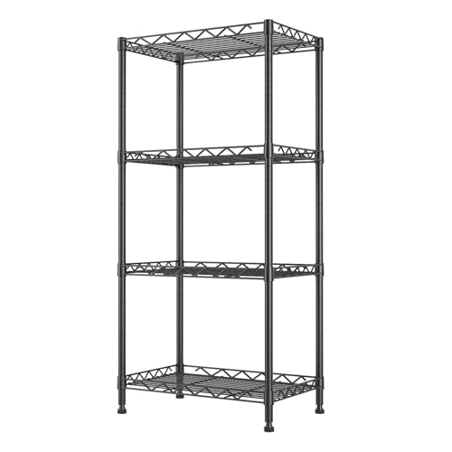4-Tier Wire Shelf Metal Rack, Narrow Wire Shelving Unit, Small Wire Shelf | 17.3"Wx11.4"Dx44.3"H,Height Adjustable Storage Pantry Shelves with Lockable Wheels for Kitchen Office,Bathroom Small Spaces - color: 4-tier Black-17.3"x11.4" X44.3"(wxdxh)