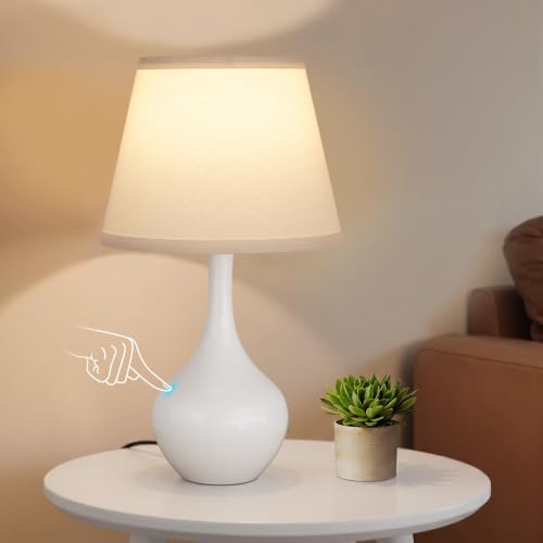Seealle Touch Table Lamps for Bedroom Set of 2,3-Way Dimmable Small Bedside Lamps for Night Stands with Wires, White Desk Lamps for Kids Room,Office,Living Room, End Table(LED Bulbs Included) - color: K. WhiteShade & White Base