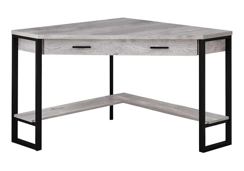 Pemberly Row Corner Computer Desk, 42 in, Reclaimed Wood Gray and Black Finish, Metal Frame, 1 Drawer and Bottom Shelf, Traditional Style, Home Office Writing Desk for Laptop/Tablet Workstation Use - color: Gray- Black