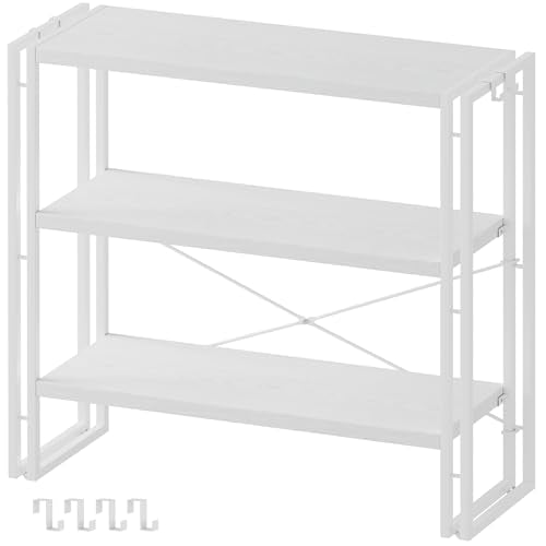 HCHQHS Bookshelf, 3-Tier Industrial Bookcase, White Open Book Shelf, Freestanding Horizontal Bookshelves with Metal Frame - color: White, size: 3-Tier (31.5"W x 33.5"H)