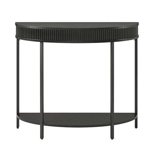 Fluted Half Moon Console Table, Modern 2-Tier Black Entryway Console | Sofa Back Table for Living Room, Hallway & Foyer (36" Width) - style: Basic