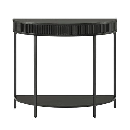 Fluted Half Moon Console Table, Modern 2-Tier Black Entryway Console | Sofa Back Table for Living Room, Hallway & Foyer (36" Width) - style: Basic