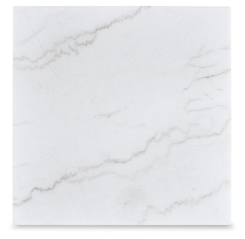 Signature Design by Ashley Square Marble End Table, 24 in, Grayish Brown | Premium natural stone surface for unique character, Sturdy oak veneer and MDF substrate trestle base, Loyaska Series - color: Two Tone