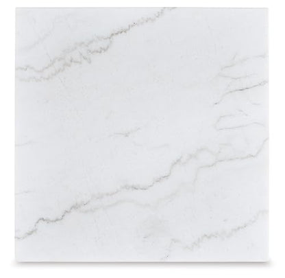 Signature Design by Ashley Square Marble End Table, 24 in, Grayish Brown | Premium natural stone surface for unique character, Sturdy oak veneer and MDF substrate trestle base, Loyaska Series - color: Two Tone