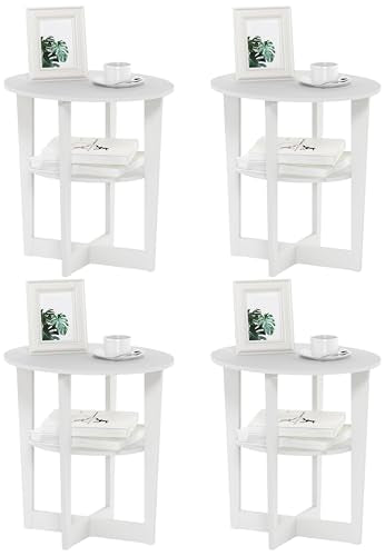 Furinno Jaya Oval End Table, Side Table, Nightstand, White (Pack of 4) - color: White, size: 4-Pack, 2 Tiers, Oval Panel