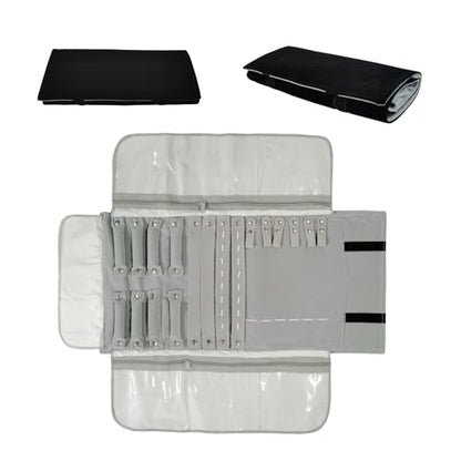 Velvet Travel Jewelry Case Roll Bag Organizer for Necklace Bracelet Earrings Ring (Black) (grey and black) - color: Grey and Black