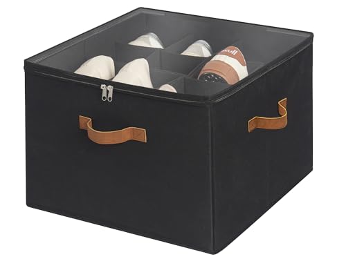 StorageWorks Shoe Organizer for Closet, Fits up to 16 Pairs, Shoe Cubby Storage Containers with Adjustable Dividers and Clear Cover, Black - color: Black, size: Medium