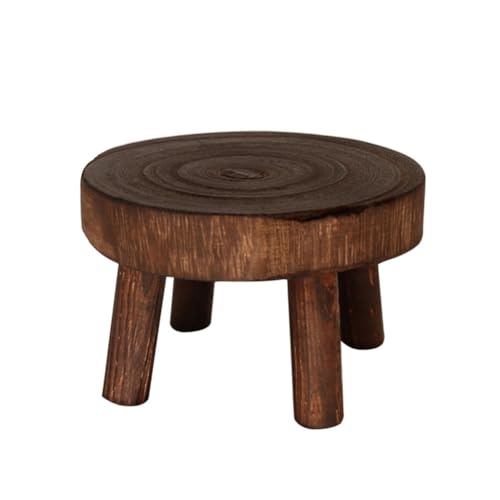 Wood Plant Stands Indoor Outdoor, 9cm/3.5 Tall Plant Holder Wooden Stool Display Stand Flower Pot Stand Small Round Side Plant Table Planter Stands for Indoor Plants (Brown, 17cm)