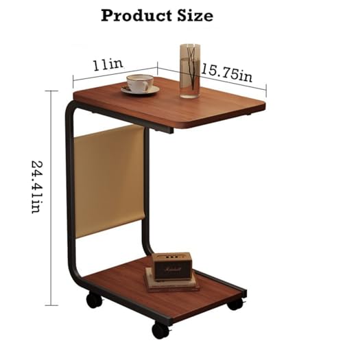 Side Table - C-Shaped End Table, Small Side Table for Couch, Sofa Bed Bathroom Study TV Tray C Shaped End Table Food Snack Trays for Eating (with Wheels) - style: With Wheels