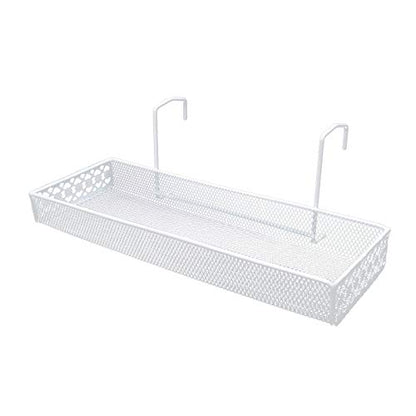 Chris.W Iron Hanging Shelf Basket with Hooks Balcony Succulent Plants Mini Flower Pot Holder Railing Shelf, for Patio Porch or Fence (White)-Small - color: White