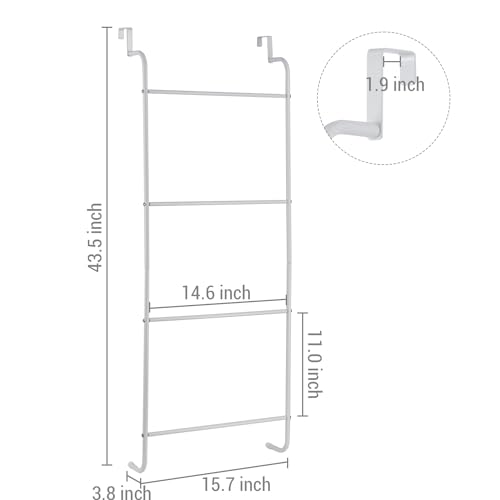 MyGift 4 Tier White Metal Over the Door Towel Rack Bathroom Holder Ladder | Space Saving Over Shower Door Drying Rack for Towels & Blankets, Linens Washcloths Clothing Guest Room Apartment Dorm