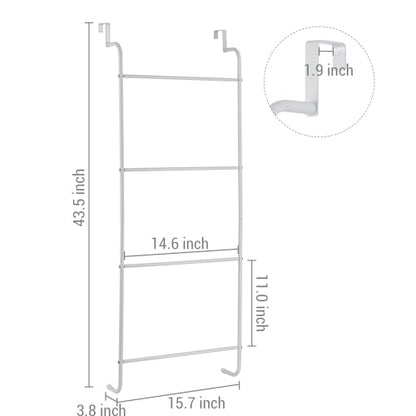 MyGift 4 Tier White Metal Over the Door Towel Rack Bathroom Holder Ladder | Space Saving Over Shower Door Drying Rack for Towels & Blankets, Linens Washcloths Clothing Guest Room Apartment Dorm