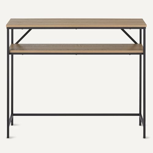 Amazon Basics Rectangular Console Table with Storage Shelf, Steel Frame, Oak Finish, 39.4"W x 31.5"H x 11.8"D - color: Oak, style: console table