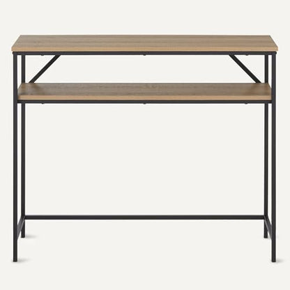 Amazon Basics Rectangular Console Table with Storage Shelf, Steel Frame, Oak Finish, 39.4"W x 31.5"H x 11.8"D - color: Oak, style: console table
