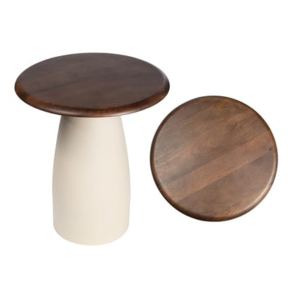 JONATHAN Y Otto 18" Round Mango Wood and Iron End Table, Modern Side Table with Curved Pedestal Base for Living Room, Bedroom, Small Spaces, Walnut and Warm Ivory END5001B - color: Walnut Wood/Warm Ivory, style: Round Top