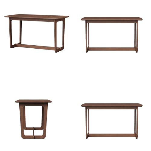 Solid Wood Writing Desk, 51.2 Inch Rubberwood Study Desk, Gaming Computer Table, Modern Home Office Desks with Round Edges, Simple Work Station for Living Room, Light Brown