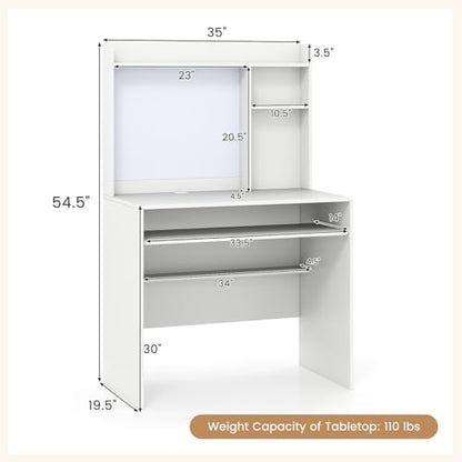 Tangkula Computer Desk with Hutch, Space Saving Laptop Desk with Magnetic Whiteboard, Keyboard Tray, Storage Shelves, Cable Holes, Home Office Desk with Bookshelf, Modern Writing Table (White)