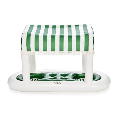 FUNBOY Giant Floating Green Cabana Stripe Drink Station, Removable Fabric Shade with Fringe, Perfect for Parties, Table-top Decorations and in-Pool Refreshments. - color: Green