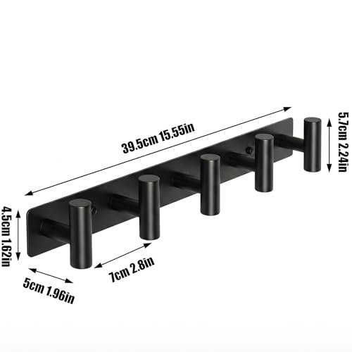 Black Coat Wall Mounted Rack with 5 Hooks, Coat Rack Hooks Suitable for Coats, Keys, Hats, Bags and Towels, Essential for Bathroom and Living Room Storage (1Pack)