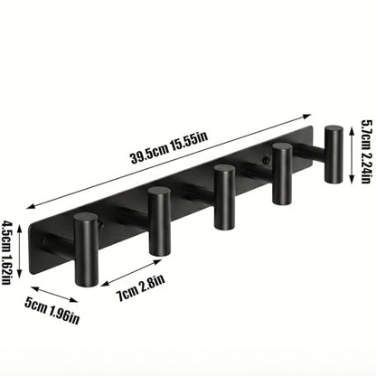 Black Coat Wall Mounted Rack with 5 Hooks, Coat Rack Hooks Suitable for Coats, Keys, Hats, Bags and Towels, Essential for Bathroom and Living Room Storage (1Pack)