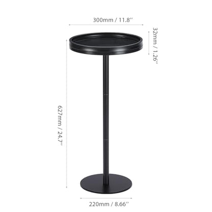 Black Industrial Martini Table,Round Drink Table,Modern Pedestal Side Table with Black Wood Grain Tray Top, Weighted Metal Base End Table for Living Room,Small Spaces,Next to Sofa, 24.7" Tall - color: Black