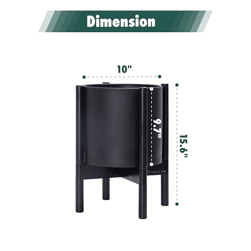 D'vine Dev Plastic Pot with Ebony Wood Stand, Black, 10 in, 55-C-N-2 | Mid-Century Inspired Design, Elevated Plant Display, Clean Lines, Sturdy Support, Modern Space-Saving Style - color: Matte Black Pot + Ebony Stand, size: 10 Inch