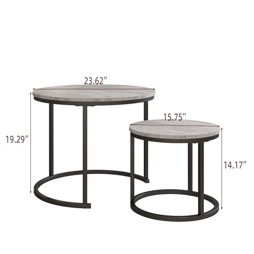 HOJINLINERO Round Coffee Table,Nesting Coffee Table Set of 2,Center Tables for Living Room,Office, Home Small Space,Small Table Stacking Side Tables,Sturdy and Easy Assembly,Wood Desktop,Black+Grey - color: Grey, size: Small