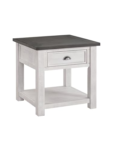 Martin Svensson Home Monterey Solid Wood End Table White with Grey Top | Farmhouse Rustic, Coastal Side Table, Drawer and Storage Shelf - color: White and Grey
