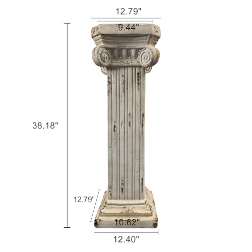 38.18" Tall Roman Column Pedestal Plant Stand with Base, Greek Style Pillar Sculpture Display Stand, Magnesium Oxide Large Decorative Pedestal for Indoor Outdoor Garden Patio Wedding Party Decor