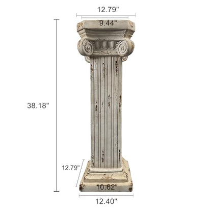 38.18" Tall Roman Column Pedestal Plant Stand with Base, Greek Style Pillar Sculpture Display Stand, Magnesium Oxide Large Decorative Pedestal for Indoor Outdoor Garden Patio Wedding Party Decor