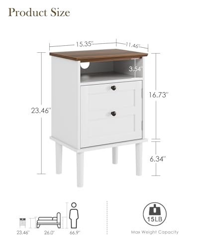 Nightstand, Boho Night Stand with 1 Drawer, Modern Side Accent Table with Open Shelf, Wooden Top Bedside End Table for Bedroom, Living Room, White - color: White