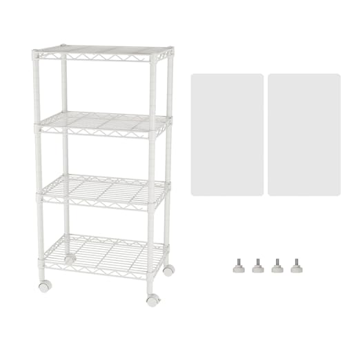 SINGAYE 4 Shelves Storage Shelf Wire Shelving Unit Metal Adjustable Wheels | Small Shelf Storage with Wheels Organizers Closet Unit for Bathroom Laundry Room Kitchen Pantry11.5D x 17.5W x 45H White - color: White, size: 4Tier/11.5"D X 17.5"W X 45"H
