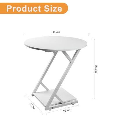 20In Round Side Table, 2-Tier White End Table with Z-Shaped Metal Frame, Small Round Accent Table with Storage Shelf, Modern Sofa Side Table Nightstand for Living Room, Bedroom, Small Spaces - color: White-z