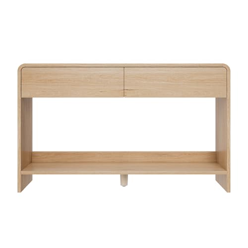 AMERLIFE 45" Modern Entryway Console Table with 2 Storage Drawers | Open Bottom Shelf, Wood Grain Finish, Rounded Edges, Long Sofa Table, Behind Couch, Hallway, Foyer, Living Room, Natural Oak - color: Natural Oak - Flat Panel, size: 45"