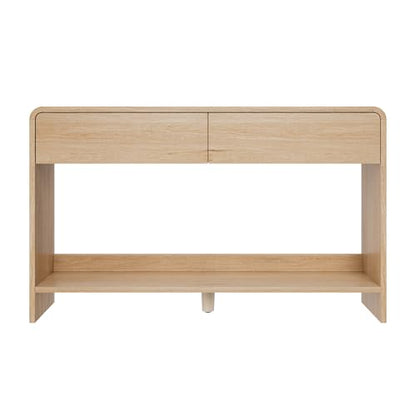 AMERLIFE 45" Modern Entryway Console Table with 2 Storage Drawers | Open Bottom Shelf, Wood Grain Finish, Rounded Edges, Long Sofa Table, Behind Couch, Hallway, Foyer, Living Room, Natural Oak - color: Natural Oak - Flat Panel, size: 45"