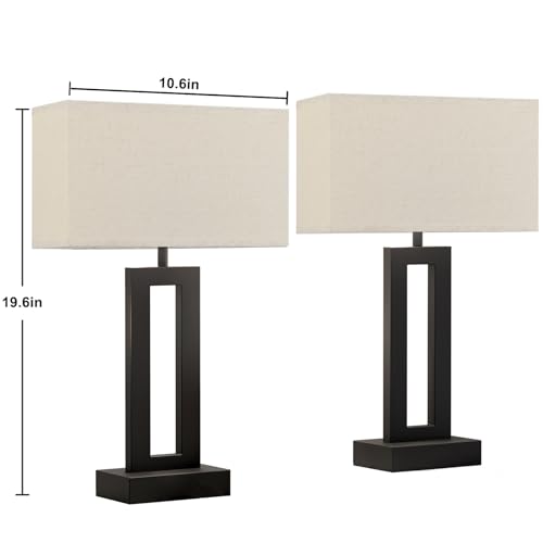 Seealle Bedroom Lamps for Night Stands - Touch Control, 3 Way Dimmable, USB C+A Charging, LED Bulbs, Easy Assembly - color: A. Beige&Black, size: Medium(19.6in)