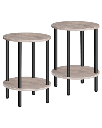 CHOEZON Side Table Set of 2, Round End Table, 2-Tier Small Nightstand with Sturdy Metal Tube, Industrial Coffee Table, for Living Room, Bedroom, Greige and Black TBZ01P2BG - color: Greige + Black