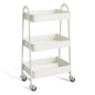 NEWBULIG 3-Tier Metal Rolling Cart with Lockable Wheels, Heavy Duty Mobile Utility Storage Shelf, Roller Book Snack Cart, Organization for Livingroom, Bathroom, Office, White | Mobile Organizer Shelf, Space-Saving, Freestanding, Bathroom, Living Room, Sli