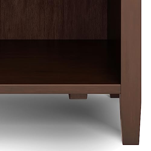SIMPLIHOME Warm Shaker Bedside Table - 24 inch Wide Solid Wood Nightstand in Russet Brown, Transitional Bedroom Side or End Table with 2 Drawers, Open Shelf Storage and Brushed Nickel Hardware - color: Russet Brown