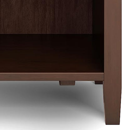 SIMPLIHOME Warm Shaker Bedside Table - 24 inch Wide Solid Wood Nightstand in Russet Brown, Transitional Bedroom Side or End Table with 2 Drawers, Open Shelf Storage and Brushed Nickel Hardware - color: Russet Brown