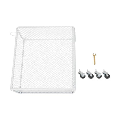 Laundry Hamper with Wheels, Rolling Laundry Basket Cart, Rectangular Metal Mesh Clothes Hamper with Metal Pull Handle for Laundry Room and Bedroom, White, 16.9" x 9" x 17.7" - color: White, size: 26.77 x 21.5 x 26in