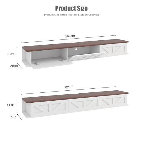 HedoAjim White Floating TV Stand for 43 55 65 70 inch TV, Entertainment Center Media TV Console Shelf and Storage Drawers for Wall for Living Room Bedroom
