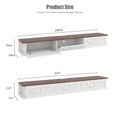 HedoAjim White Floating TV Stand for 43 55 65 70 inch TV, Entertainment Center Media TV Console Shelf and Storage Drawers for Wall for Living Room Bedroom