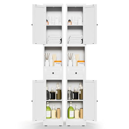 71" Tall Metal Bathroom Cabinet, 12" Slim Freestanding Locker with 2 Door & 1 Drawer, Narrow Storage Cabinet with Adjustable Shelves, for Small Spaces, Bathroom, Living Room, Modern - White