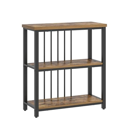 FOLUBAN 3 Tier Bookshelf, Industrial Wood and Metal Bookcase, Small Book Shelf for Home Office Bedroom Living Room, Rustic Brown - color: Brown, size: 12.6"D x 29.5"W x 32.3"H