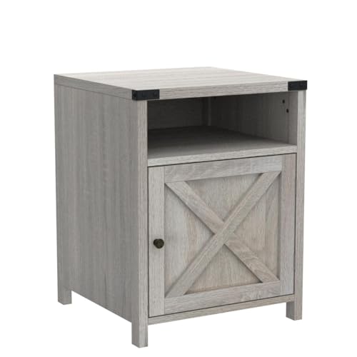 Rainbow Sophia Nightstand, Farmhouse Bedside Table with Cabinet and Shelves, 18 x 18 x 24 Inches, White Oak - color: White Oak