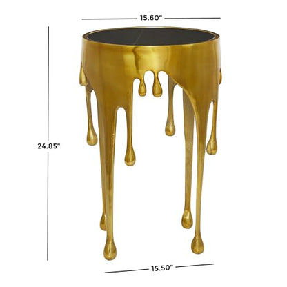 Deco 79 Aluminum Metal Abstract Melting Drip Accent Table with Melting Design and Shaded Glass Top, 16' x 16' x 25', Gold - color: Gold