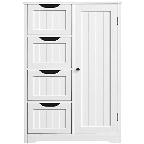 Topeakmart Wooden Storage Cabinets w/Four Drawers and Cupboard,White | Free-Standing Cabinet, for Bathroom and Kitchen - color: White, size: 26 x 14 x 35.5 In (LxWxH)