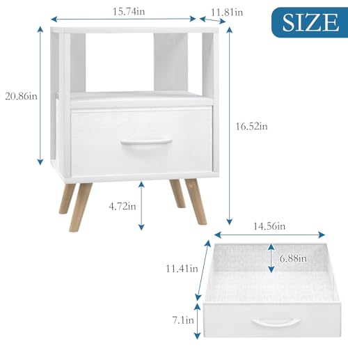 Huhote Kids Nightstand, 2-Tier Night Stand with Drawer, Modern Side Table for Bedroom, Study Room, Small Spaces, White - color: White, size: 2-Tier with Drawer