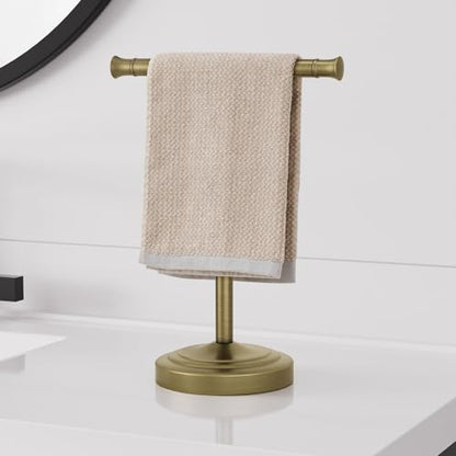 RUMOSE 13 Inch Antique Brass Towel Bar Stand Hand Holder Bathroom Kitchen Vanity Countertop T-Shape Towel Rack Free Standing Stainless Steel - color: Antique Brass